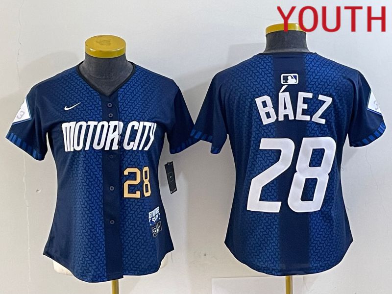 Youth Detroit Tigers #28 Baez Blue City Edition Nike 2024 MLB Jersey style 2->youth mlb jersey->Youth Jersey